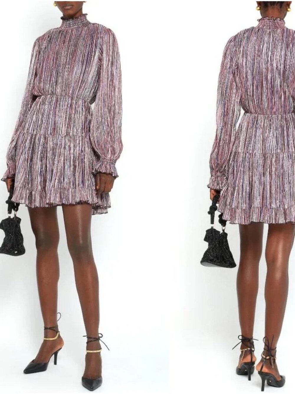 O.P.T. Rainbow Multi Metallic Stripe Long Sleeve Lluvia Mini Dress